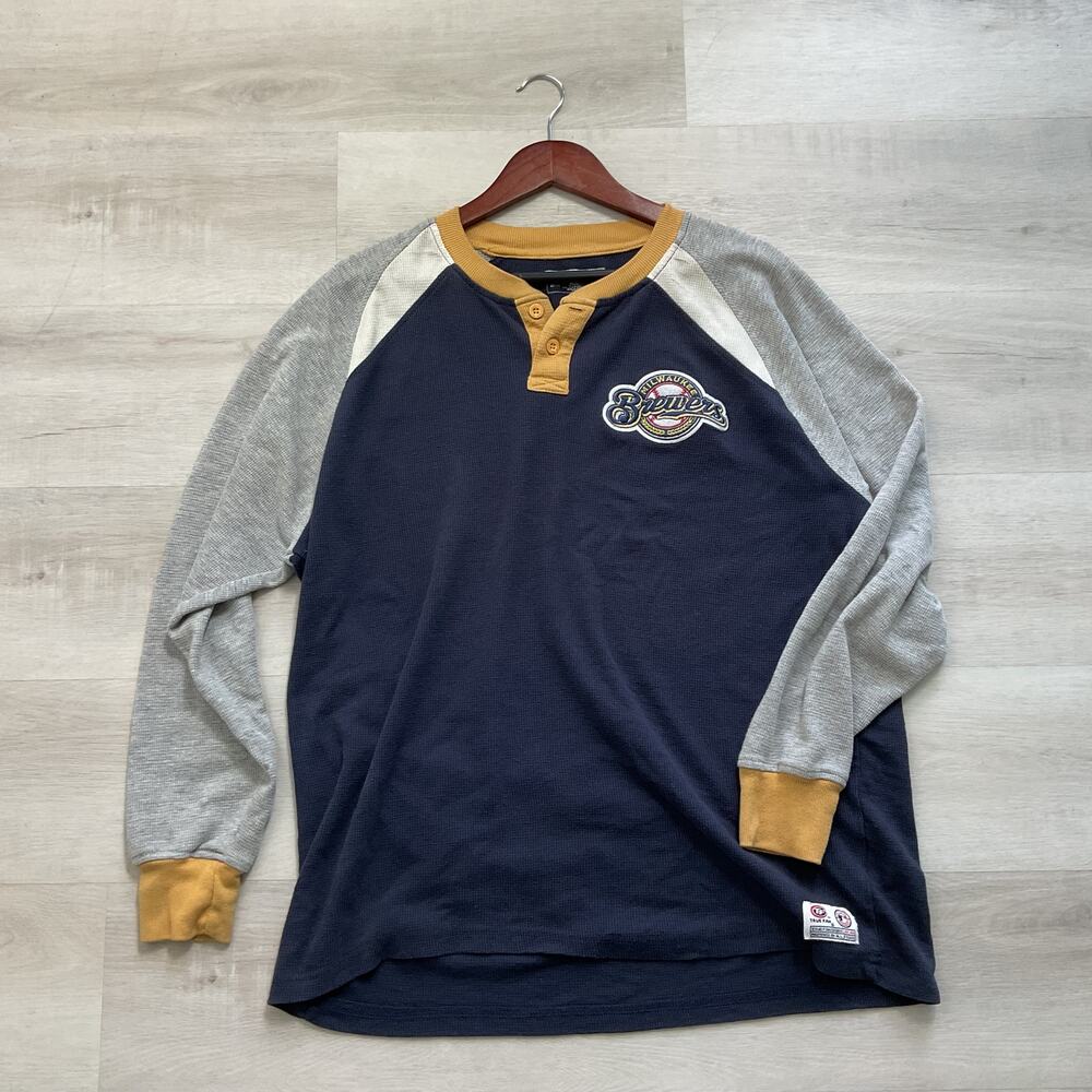 Genuine Merchandise Milwaukee Brewers Embroidered Waffle Knit Raglan Tee Medium